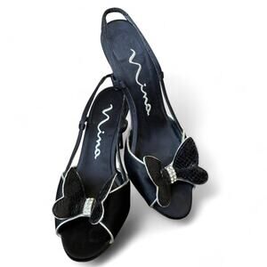 Y2K Nina Black Heels – Butterfly Rhinestone Slingback 6M